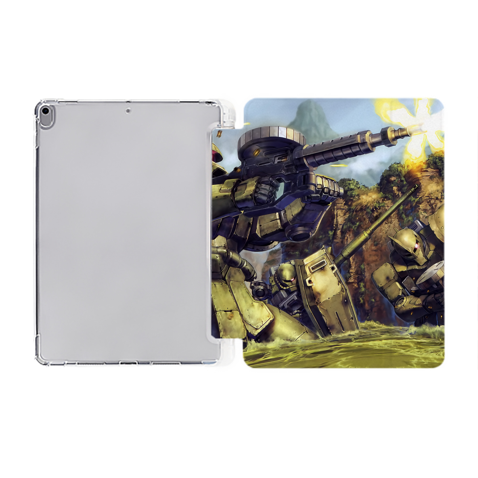 （画像用） 機動戦士ガンダム Mobile Suit Gundam IPad ケース ペン収納付き 三つ折りスタンド PUレザー×シリコン 対応機種9.5/10.5/10.9インチ